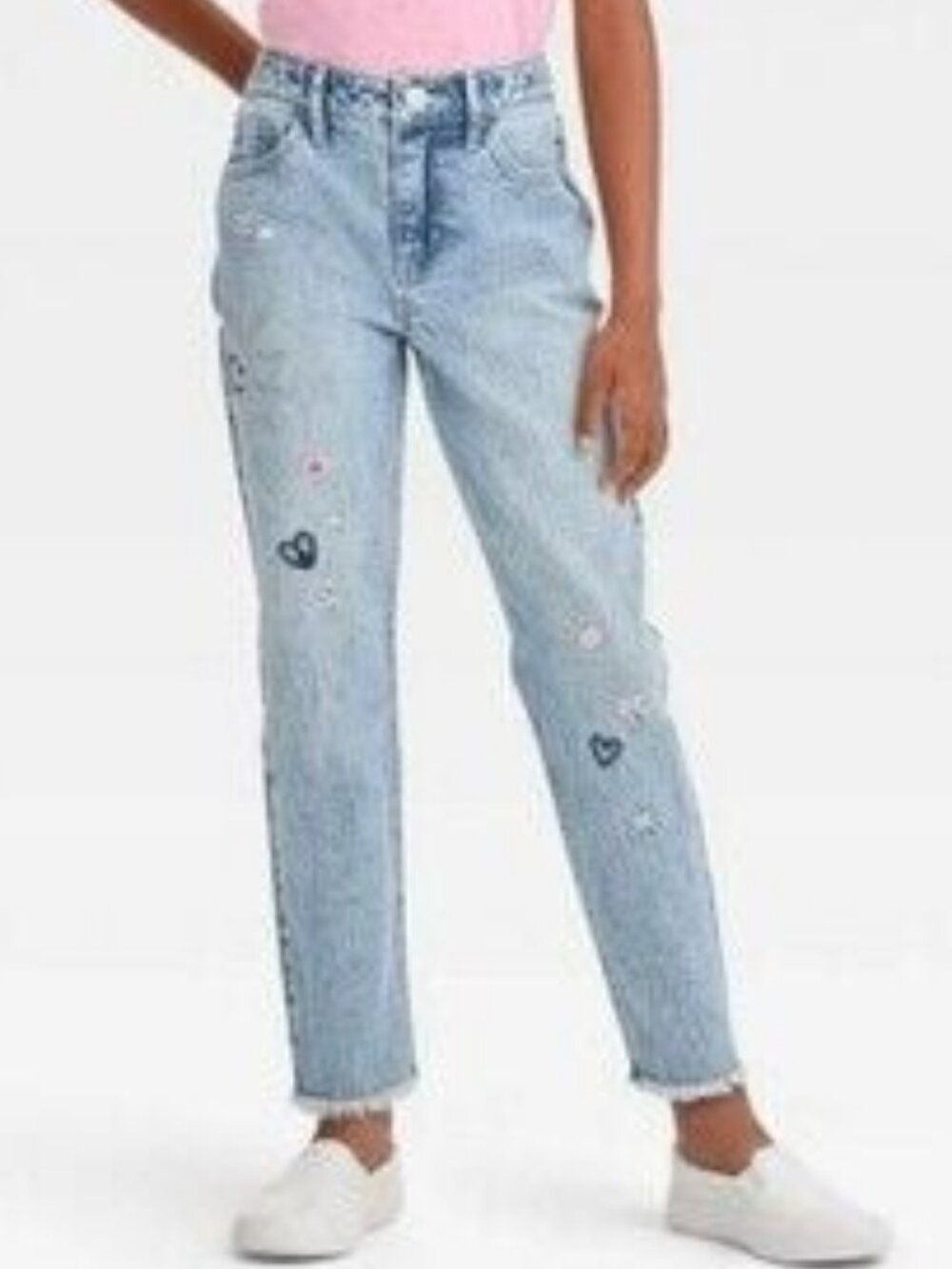 NWT CAT & JACK Embroidered Smileys Hearts Faded Jeans Ankle Straight Stretch 7